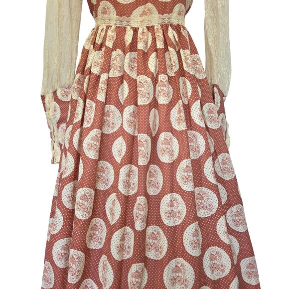 Gunne Sax Red Floral Milkmaid Maxi Dress Size 13 Calico Vintage 70s Prairie - Picture 4 of 14